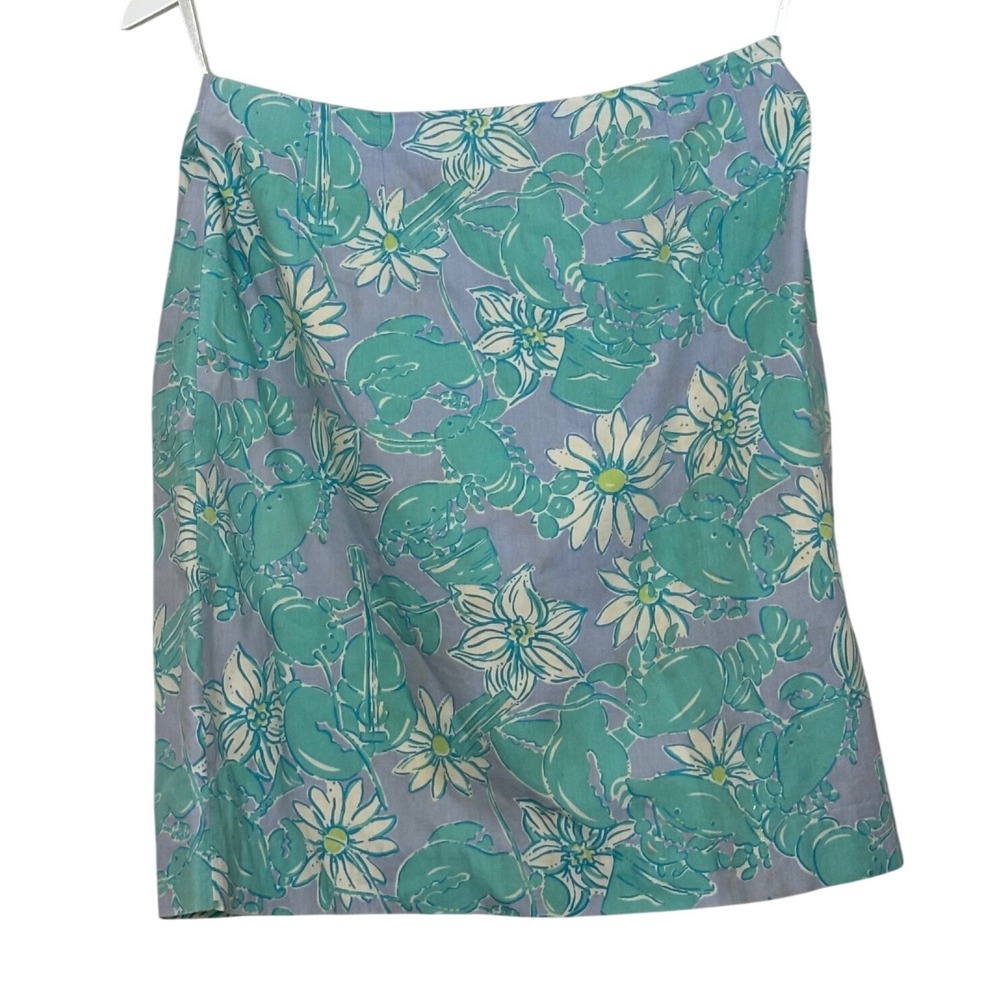 Lilly Pulitzer Lobster Daisy Print Mini Skirt Blue Turquoise Cotton Size 0